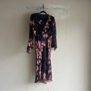 Floral Silk Black and Pink Dress